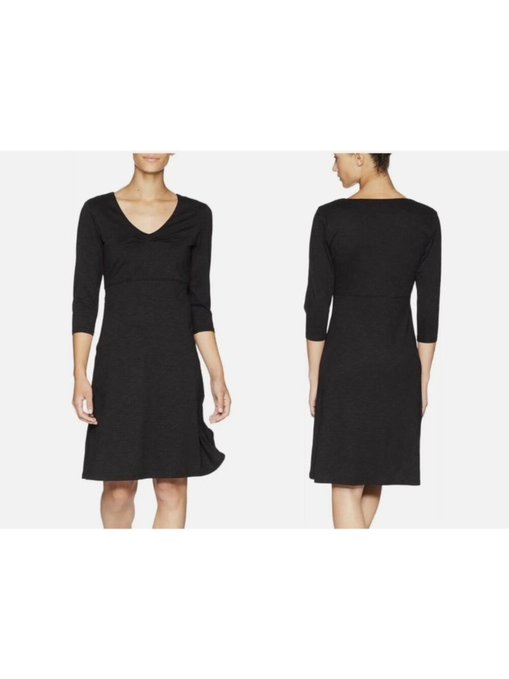 Toad & Co Rosalinda V Neck 3/4 Sleeve Dress Black L EUC